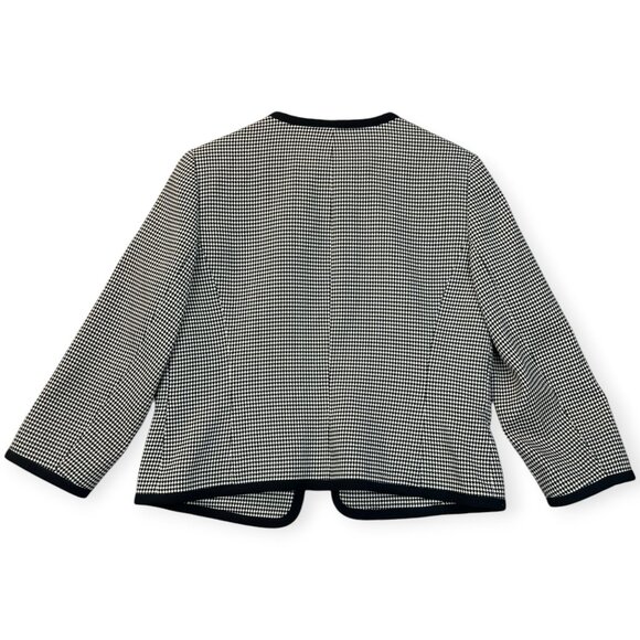 Vintage Kasper Jacket Black White Houndstooth Jewel Neck Short Open Blazer Sz 10 - Picture 4 of 12